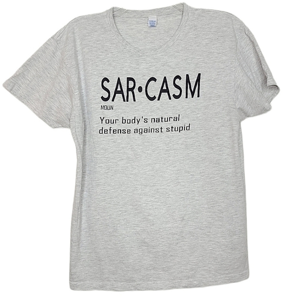🌶️Sarcasm Gray Graphic Classic Short Sleeve Tee Shirt Women’s Medium Round Neck